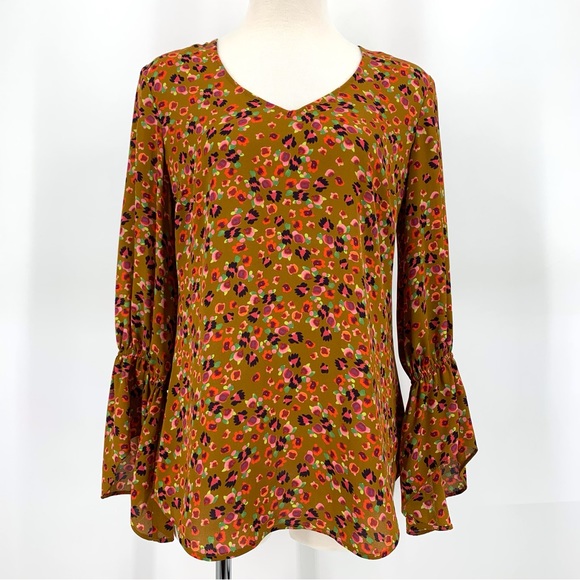 Cabi Burnished Blouse # 4042, Gold Floral Print Long Sleeve Blouse, XS - Picture 3 of 16